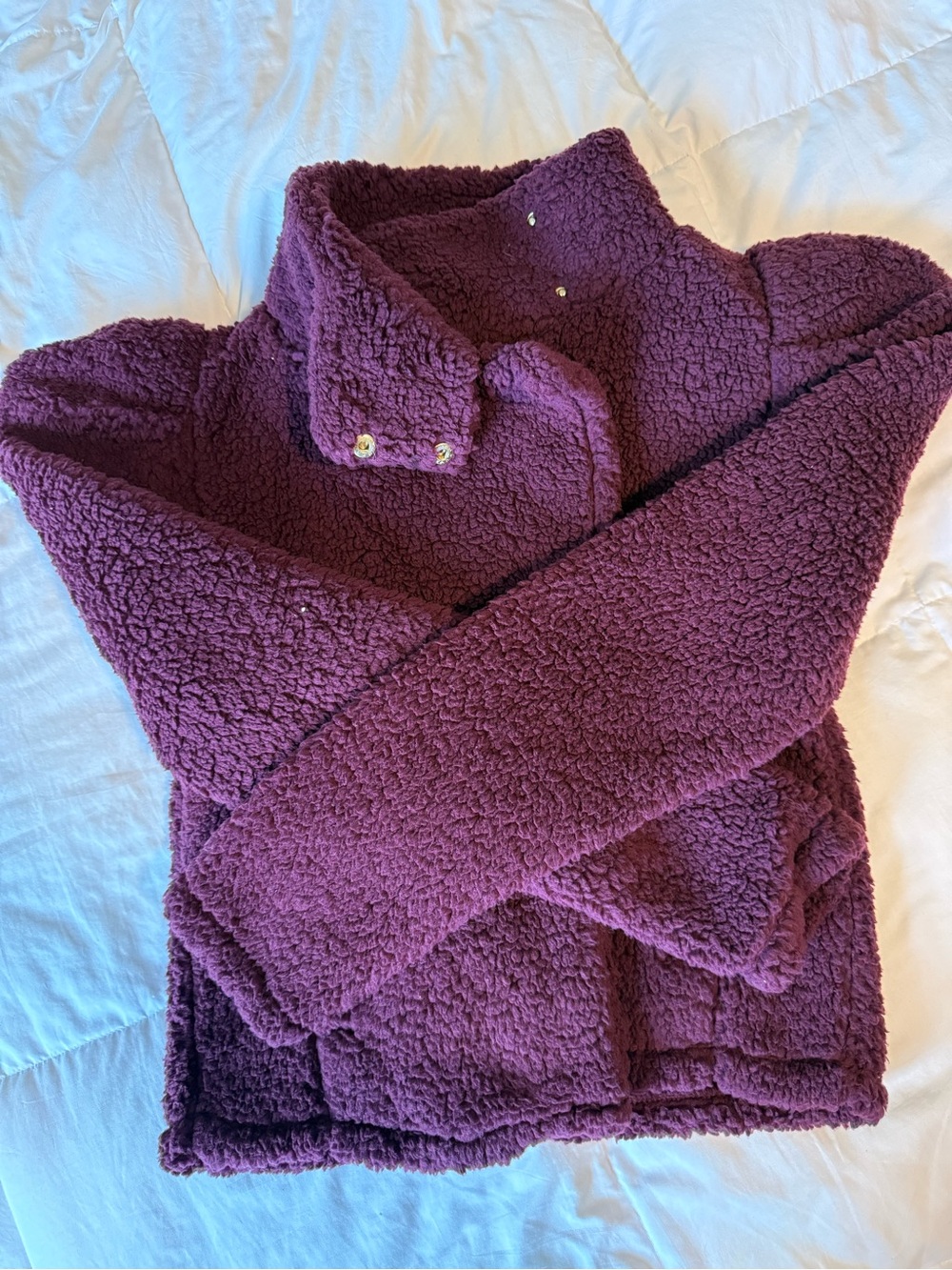 Express Plush Snap Funnel Neck Sweater - Plum